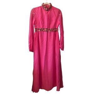 Vintage 60s 70s Hippie Pink Bishop Sleeve Gown